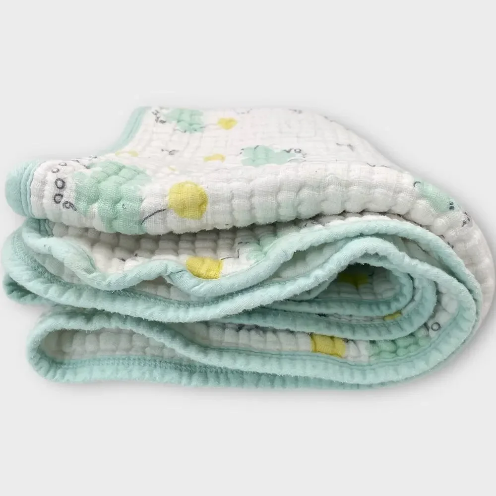 Aden & Anais Mint Green Hippo Roller Skating Yellow Balloon Baby Muslin Blanket